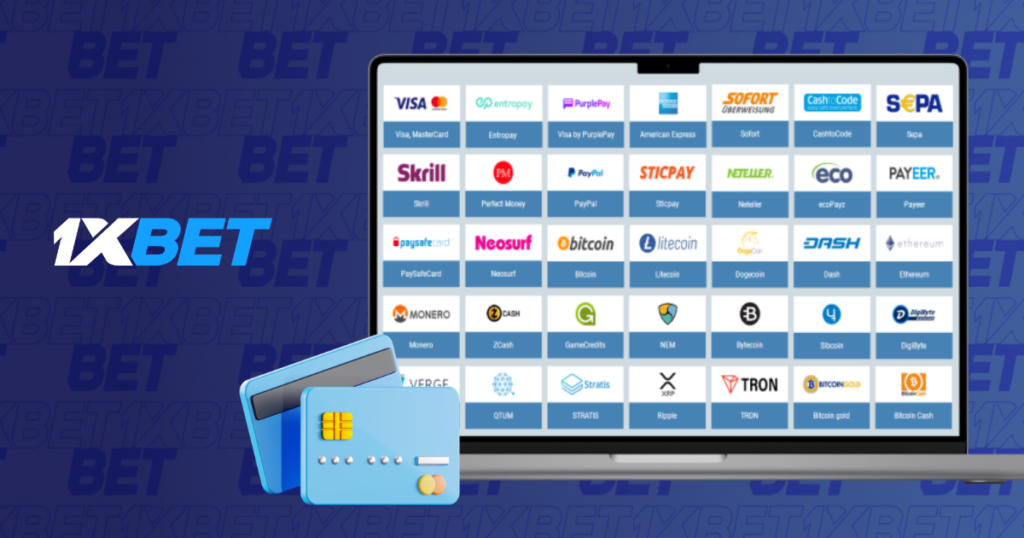 1xbet payment methods on laptop with cards, e-wallets and cryptocurrencies