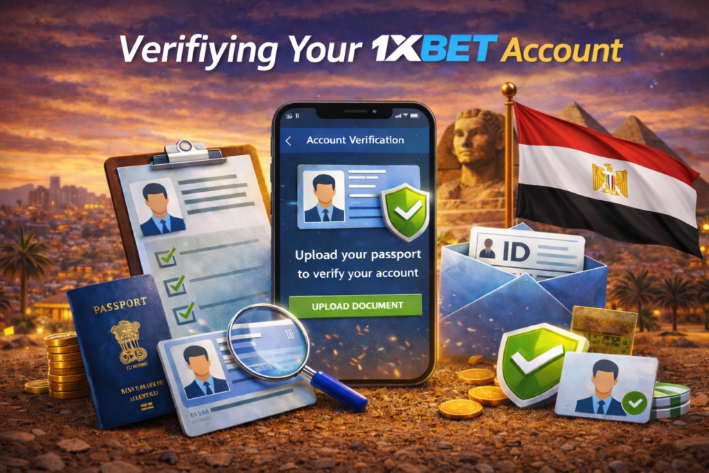 verifying 1xbet account with ID documents, passport and mobile verification screen