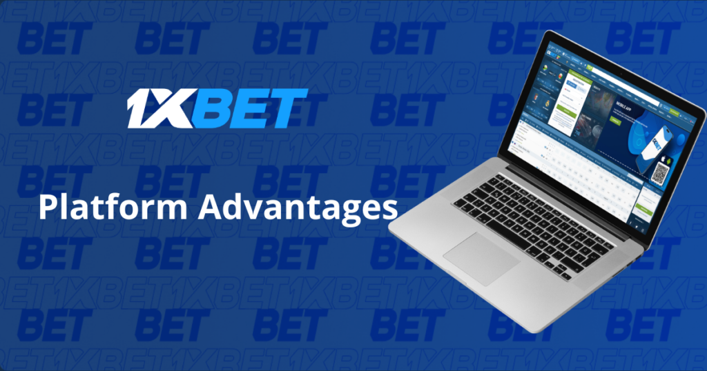 1xbet platform advantages with laptop showing betting interface