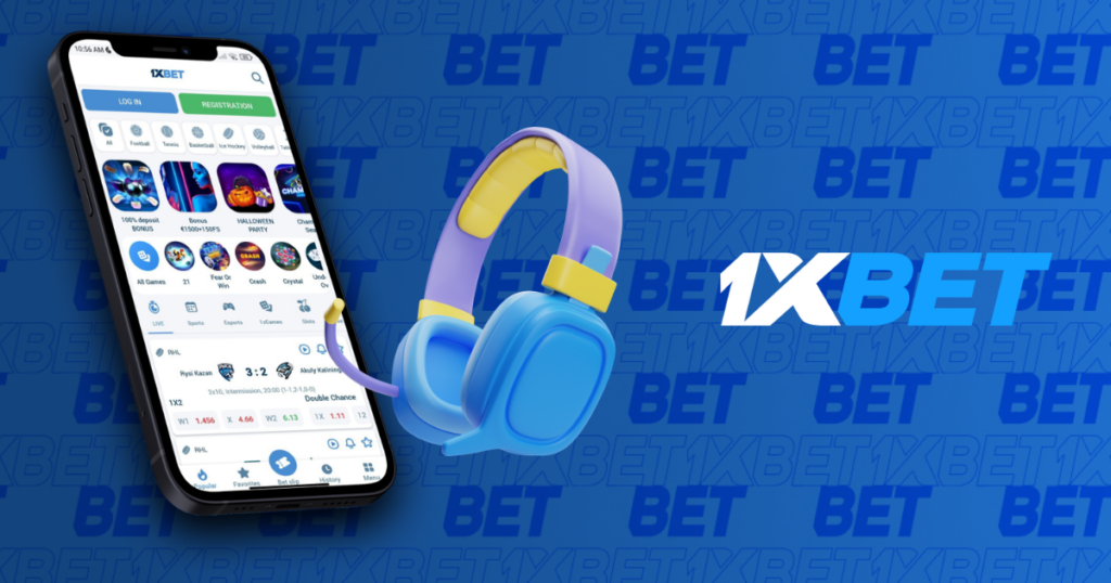 1xbet mobile app with headset icon representing customer service