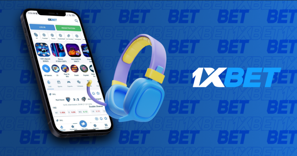 1xbet mobile app with headset icon representing customer support