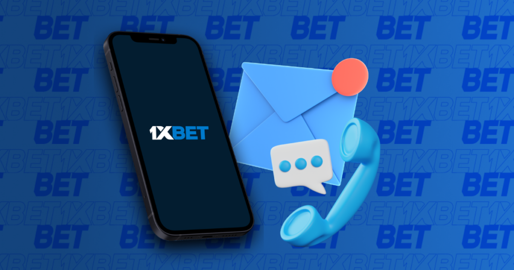 1xbet customer support with smartphone, message and phone icons